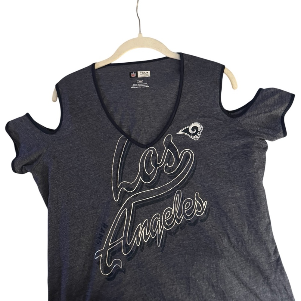 Los Angeles Rams NFL Team Apparel Cold Shoulder Top Size L - Picture 9 of 9